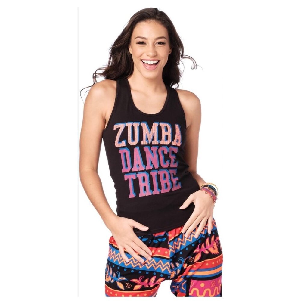 Zumbaâ Dance Tribe Womens Black Racerback Tank Top Improved Fit XS